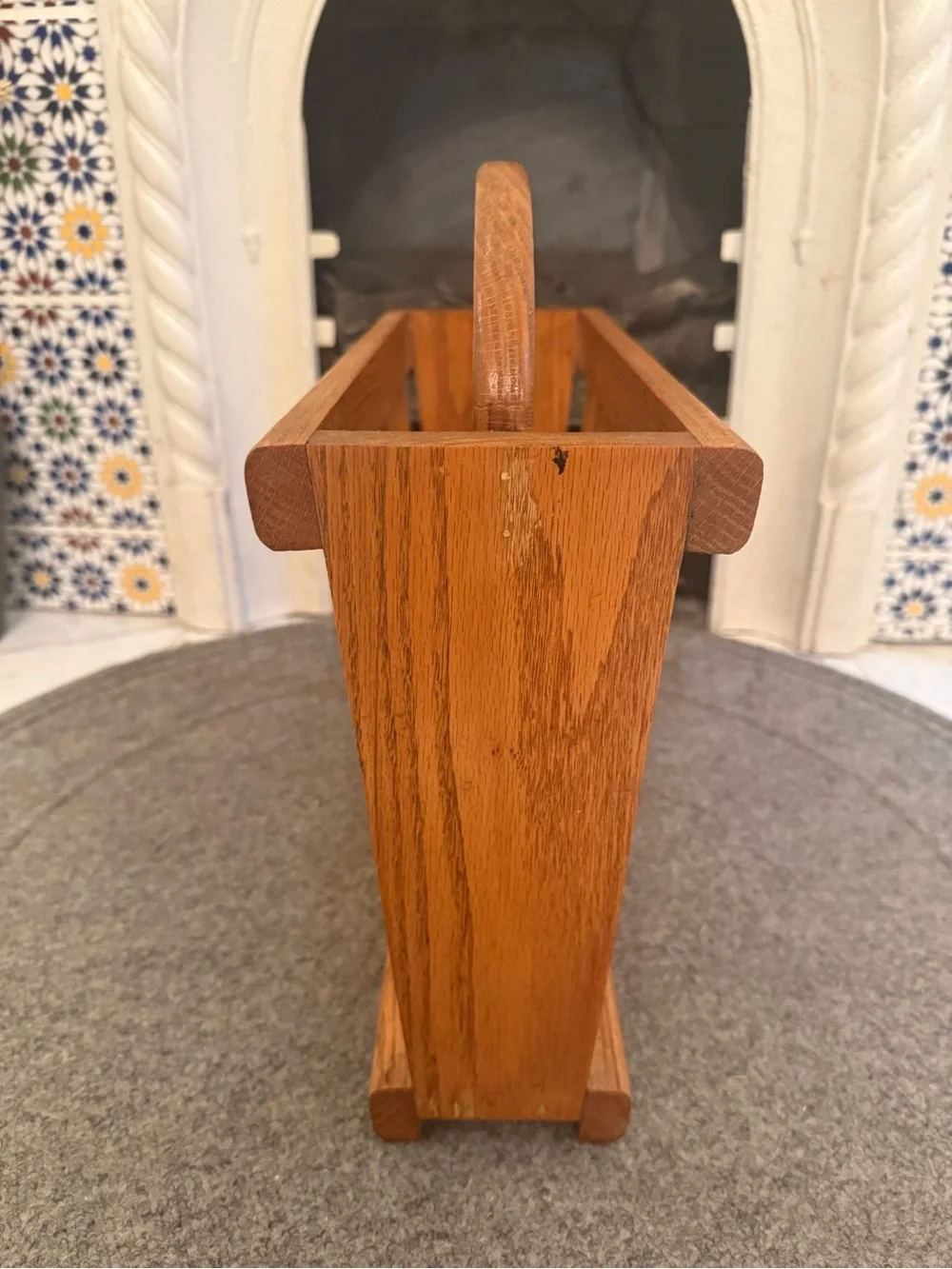 Vtg Solid Oak Handmade Magazine Book Newspaper Rack Basket Farmhouse Rustic